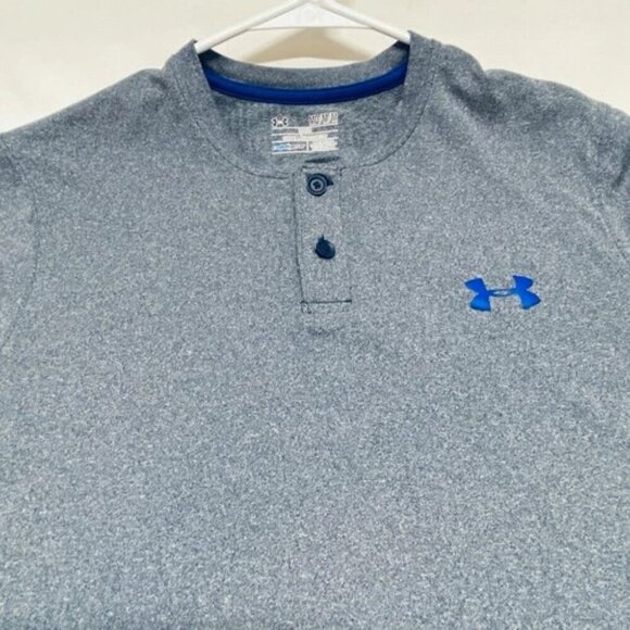 Under Armour Long Sleeve Men's Medium Heather Blue Loose Fit Coldgear Henley EUC - Picture 10 of 10